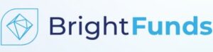 A blue combination mark graphic logo with a geometric icon on left and the words bright funds on right.