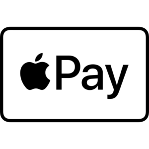 A combination mark logo for Apple Pay with the bitten black apple brand icon on left and the word Pay on right on a white background.